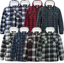 Mens Padded Shirt Sherpa Fur Lined Hooded Lumberjack Flannel Work Jacket Warm