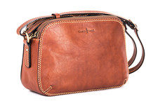 Gianni Conti Small Italian Tan Leather 3 Section Structured Crossbody Bag 916315