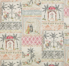 JANE CHURCHILL CURTAIN FABRIC DESIGN "Kashmir Garden" 4.4 METRES GREY/CORAL