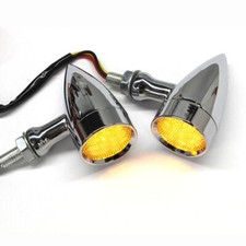 Chrome Motorcycle LED Turn Signals Mini Bullet Blinker Amber Indicator Lights UK