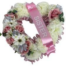 Funeral Flowers Wreath open heart Memorial Grave Tribute pink Mum artificial