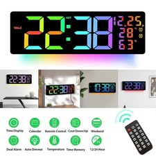 16" Large Jumbo Digital LED Wall Clock Alarm Calendar Temperature Date Dimmer UK