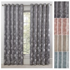 Curtains Eyelet Ring Top 2 Panel Ready Made Lined Floral Curtain Pair - Blossom