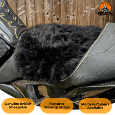 Motorcycle Motorbike Sheepskin Pad Seat Cover with Straps 25cm Black MotoCoverz
