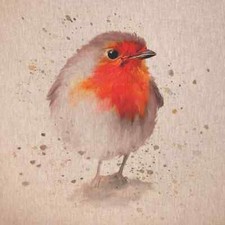 CHRISTMAS ROBIN CUSHION PANELS Linen Look Cotton Fabric & All over design