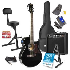 Max ShowKit Electric Acoustic Guitar with Amplifier, Stool and Stand - Black