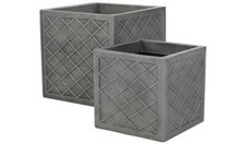 Strata Lazio Square Plastic Planter Plant Pot Lattice Grey 2 Sizes 32cm or 38cm