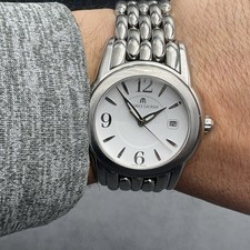 MENS MAURICE LACROIX 42mm DIAL DATE WATCH SH1018 STAINLESS STEEL BEAD BRACELET