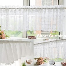 POM POM Short Sheer Linen Curtains Kitchen Cafe Slot Top Small Net Voile Drapes