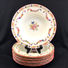 Lot of 8 Antique Minton 'Minton Rose' Soup Bowls #A4807, Globe Mark (~8.25")