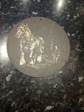 Circular Slate Hanging Plaque of Shire Horse & Plough Scene