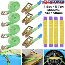 4 Sets Recovery Ratchet Wheel Strap 50MM 4 Metre 5T With Round Slings Tie Down