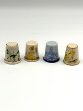 Lot of 4 Vintage Hurley Porcelain Hand-painted Thimbles-Excellent