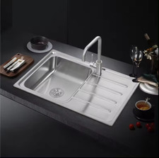 Stainless Steel Inset Kitchen Sink Single Bowl Reversible Drainer + FREE Waste