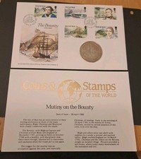 1989 Isle Of Man 1 Crown Coin Cover FIRST DAY COVER  Mutiny on the Bounty