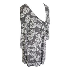 LK Bennett Womens Grey & White Longline Top V Neck Knot Detail Size UK  L