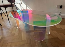 Clear Acrylic Coffee Table Oval Iridescent Side End Table Rainbow Colors Home