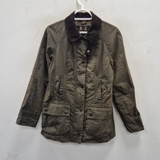 Barbour Classic Beadnell Wax Waterproof Country Olive Rain Coat Jacket Size UK 8