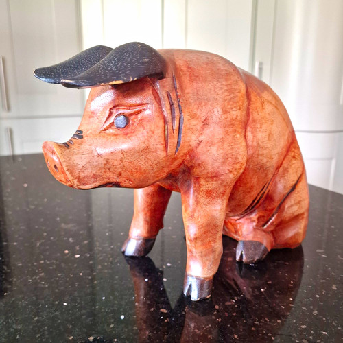 Wooden pig ornament - pig, ornament/figurine