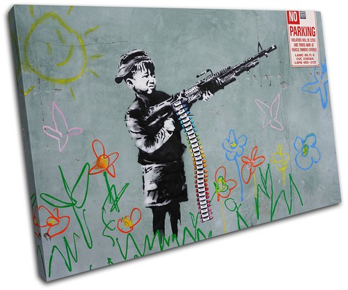 Boy with gun banksy street - gun,