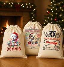Personalised Dog Santa Sack Christmas Gift Bag for Pets Custom Name & Breed