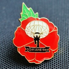 D-Day Normandy Landings Remember Red Poppies Pin Badge