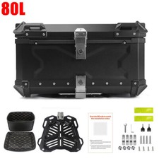 80L Motorcycle Rear Top Box Black Aluminium Alloy Tail Carrier Tool Luggage Case