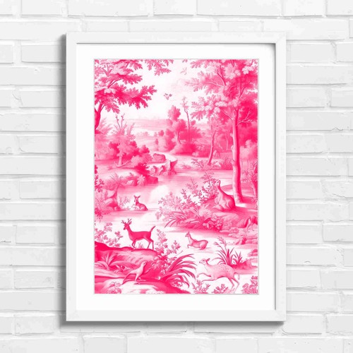 Pink toile jouy - jouy, deer