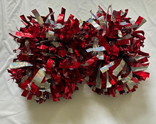 Pop poms red silver - poms, sparkle