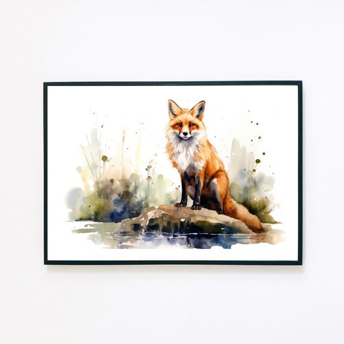 Watercolour fox painting - fox,