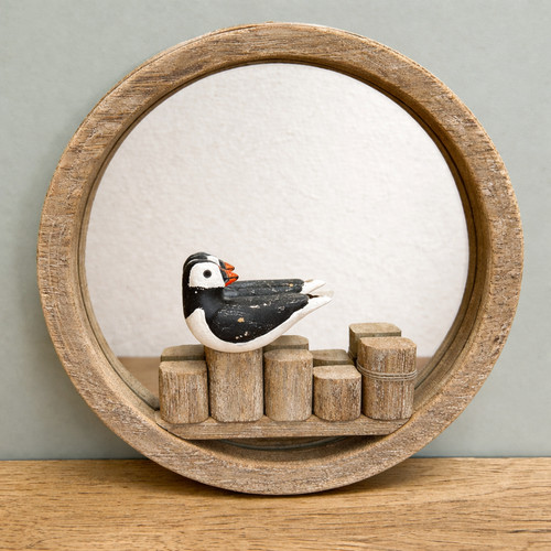 Rustic puffin round mirror - puffin,