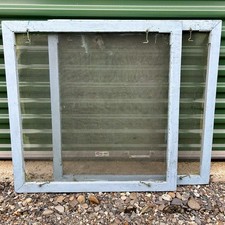 Vtg Set: 2 Wood & Metal Camp Window Screen 30" Square Hook Latch Painted Wooden