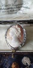 Antique Vintage Victorian  1860-s Sterling Silver Cameo Brooch Hallmarked.