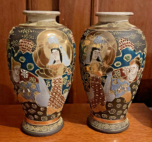 Antique satsuma pottery vases - antique,