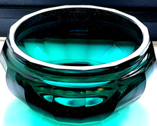 ANTIQUE GLASS CUBISM BOWL POSSIBLY JOSEF HOFFMAN FOR MOSER NEPHRITE GREEN c.1920