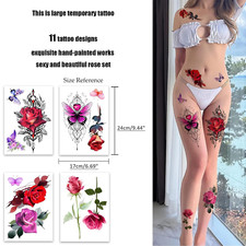 Sexy Rose Flower Temporary Tattoos Large Rose Fake Tattoos for Women,Rose Tattoo