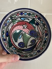 Tunisian Hand Painted Fish Bowl Ceramic Pottery Vintage Decorative Piece