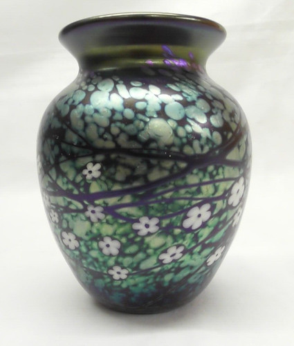 Okra iridescent glass vase - okra,