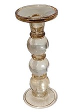 Chunky Clear Glass Candle Holder Triple Ball Design 24cm Tall