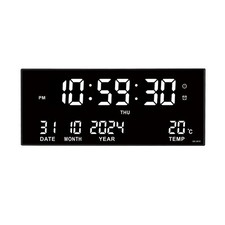 14" Digital LED Wall Clock Large Display Alarm Calendar Date Temperature Plug-In