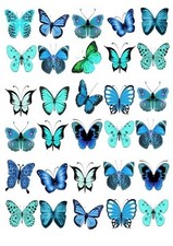 30 x AQUA BLUE MIX BUTTERFLIES