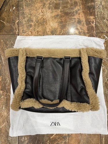 Zara faux shearling tote bag - zara,