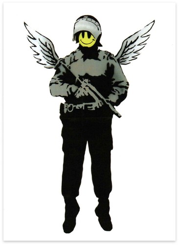 Banksy flying copper - copper,