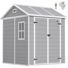 Outsunny 6 x 6ft Plastic Garden Shed with Floor, Window, Vents, Grey