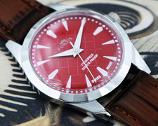 Vintage Fortis Swiss Hand-Wind Men's Watch Red Dial Steel Case, manual wind.