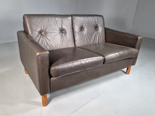 2 Seat Sofa Vintage Danish Brown Leather 1970s Retro MCM EB7314 M2SS