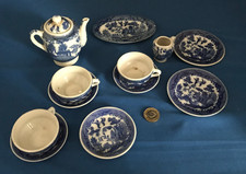Antique 9-Piece Blue Willow Miniature Partial Dinner / Tea Set (c.1890s-1920s)