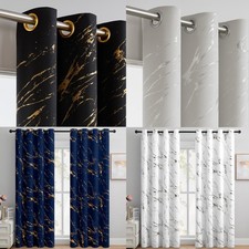 Blackout Curtains Eyelet Gold Black Silver Foil Marble Effect Thermal Curtain
