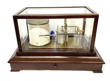 English CASELLA LONDON Mahogany Barograph with Chart Drawer & GLUCK Movement