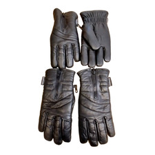 Black Hipora Leather Motorcycle Gloves Thinsulate 70G Ex Police Zip Wrist